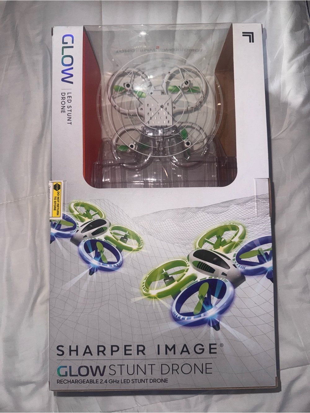 Sharper Image White Drone with Green and Blue Accents